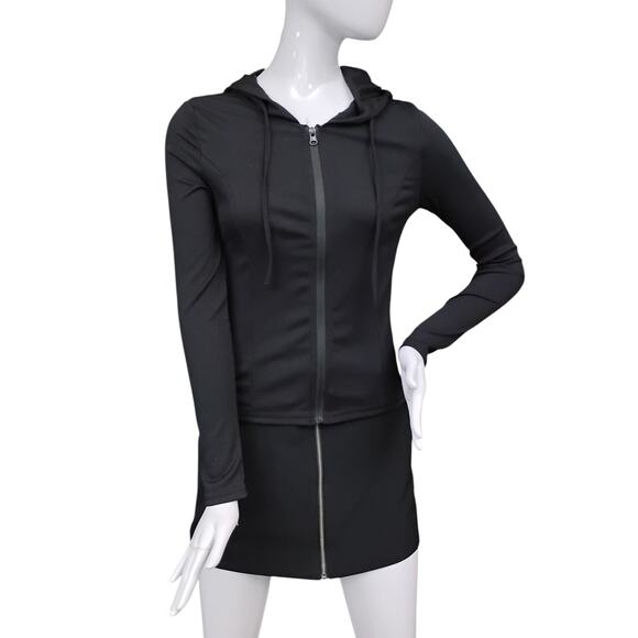 Shein Ribbed Full Zipper Hoodie with Drawstring Size Small Fitted Lightweight - Picture 3 of 10